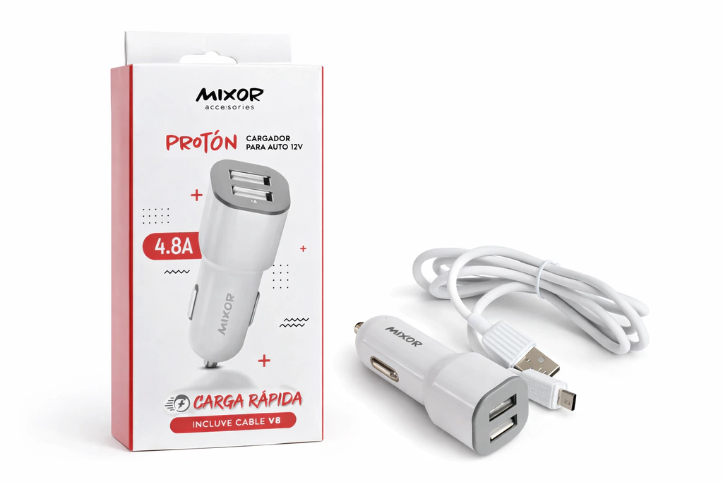 CARGADOR PARA AUTO 12V PROTÓN 4.8A DOBLE USB CARGA RÁPIDA + CABLE